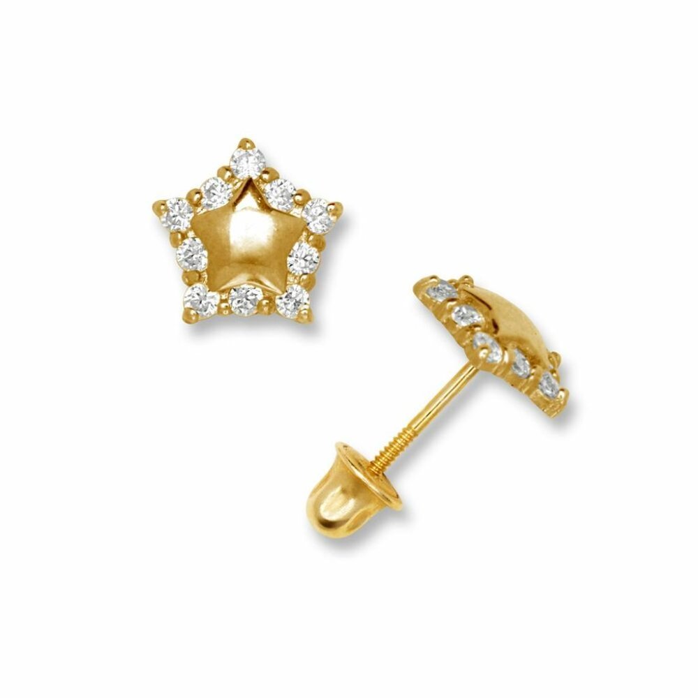 Authentic 14k Solid Gold 7mm Star Screw Back Studs Earrings View 2